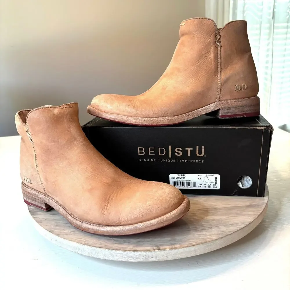 Bed Stu Yurisa Boots Women's 9.5 Ivory Velvet Leather Ankle Booties NIB F321147